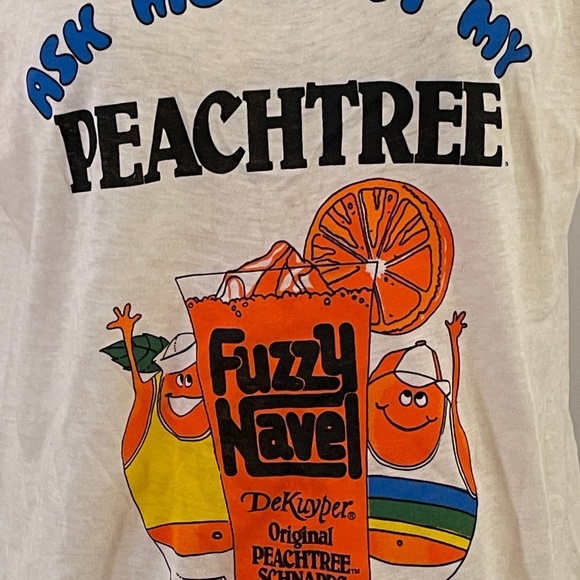 "Ask Me About My Fuzzy Navel" PEACHTREE SCHNAPPS Vintage T-Shirt, Large - Picture 2 of 6